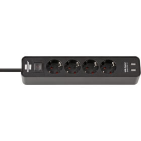 brennenstuhl Steckdosenleiste Ecolor 4 - fach mit Schalter und 2x USB - Ladebuchsen