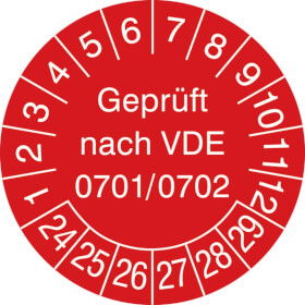 Prüfplaketten - Geprüft nach VDE 0701/0702 in Jahresfarbe