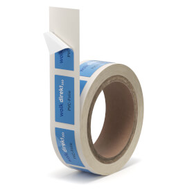 Individuell gefertigte QS-Etiketten zu 500 Stück auf Rolle PVC-Folie 0,1 mm weiß, formgestanzt,