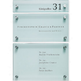 CRISTALLO Wegweiser aus Einscheiben-Sicherheitsglas, hochwertige Edelstahlhalter,