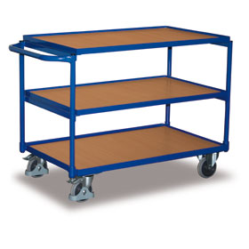 VARIOfit Tischwagen Transportwagen mit Stahlrahmen und 3 Ladeflächen aus Holz