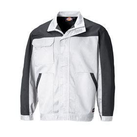 Dickies Workwear Everyday Bundjacke verdecktem und mit Arbeitsjacke kaufen weiß-grau Reißverschluss Ärmelbündchen verstellbaren