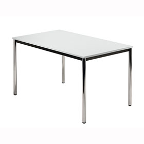 Büroeinrichtungen Besprechungstisch Tischplatte: Lichtgrau, umlaufender Stahlrahmen, Rahmen schwarz,