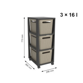 rothopro Schubladen-Tower Brisen 3 x 16 L robustes Kunststoffregal mit A4 Schubladen und Rollen