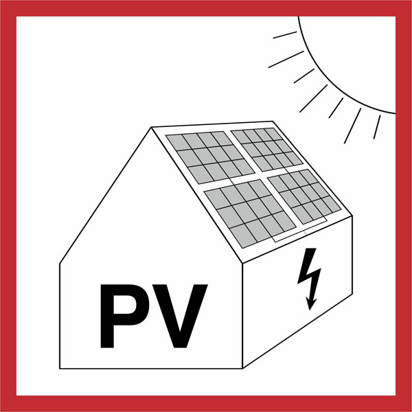 Warnzeichen Photovoltaik, Hochspannung Lebensgefahr